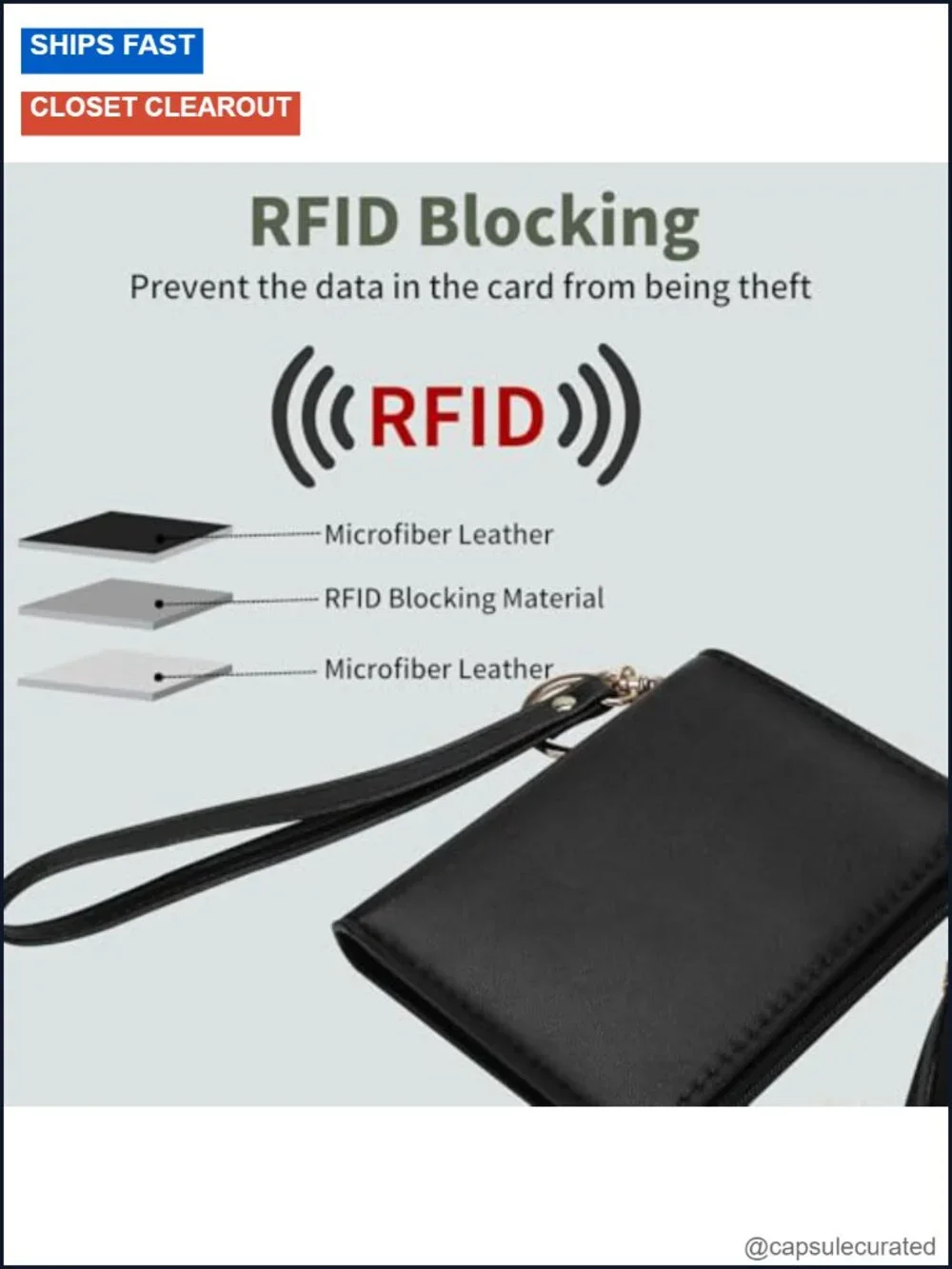Women's RFID Slim Wallet with 8 Card Slots, Snap Closure, Keychain Tassel